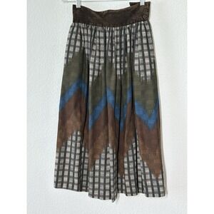 Vintage Linea V Midi Skirt Mix Media Velour Waist Earthy Pockets USA Boho Grunge